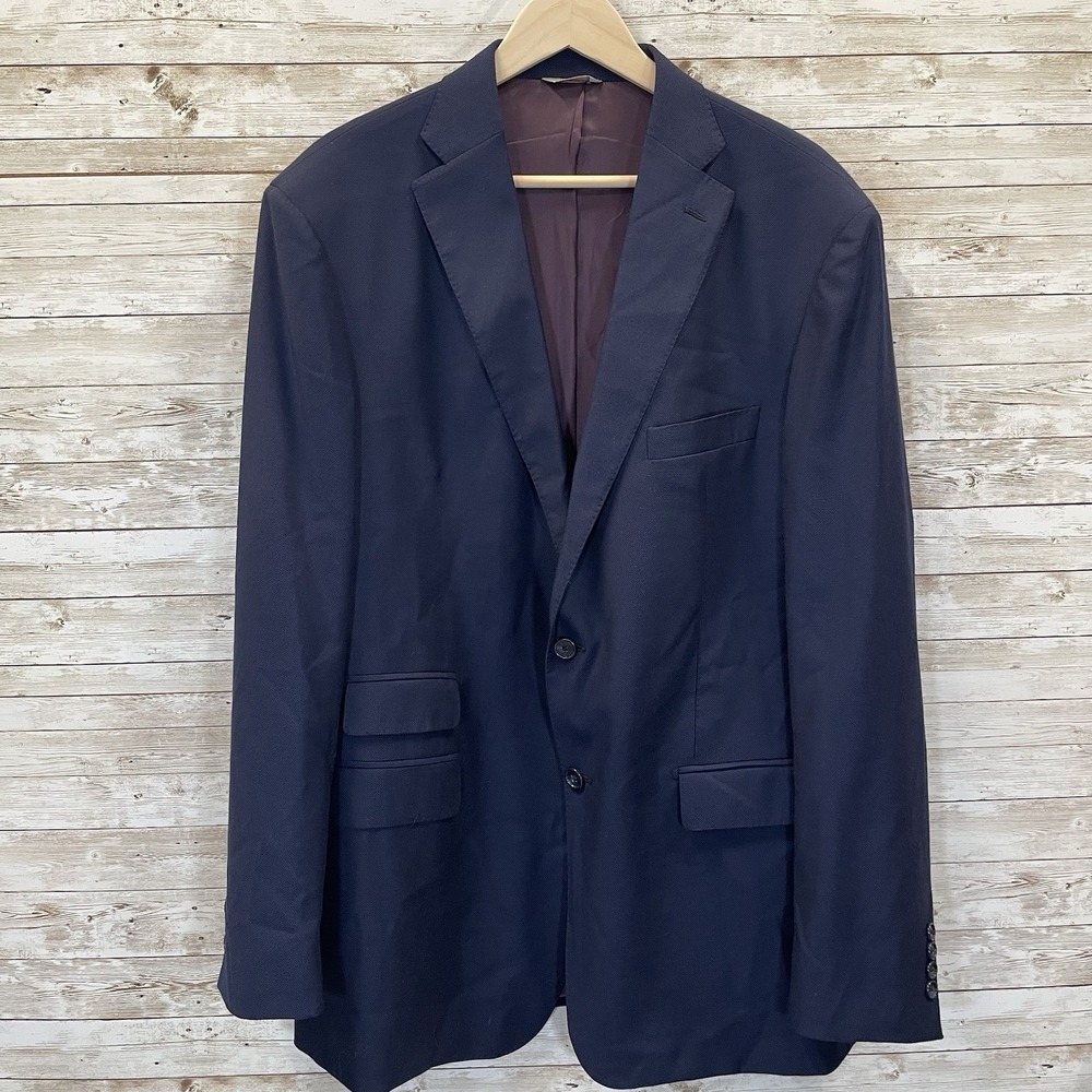 Ike Behar Loro Piana Mens 48L Blazer Navy 2 Button Wool Ticket Pocket Summertime - Picture 2 of 12